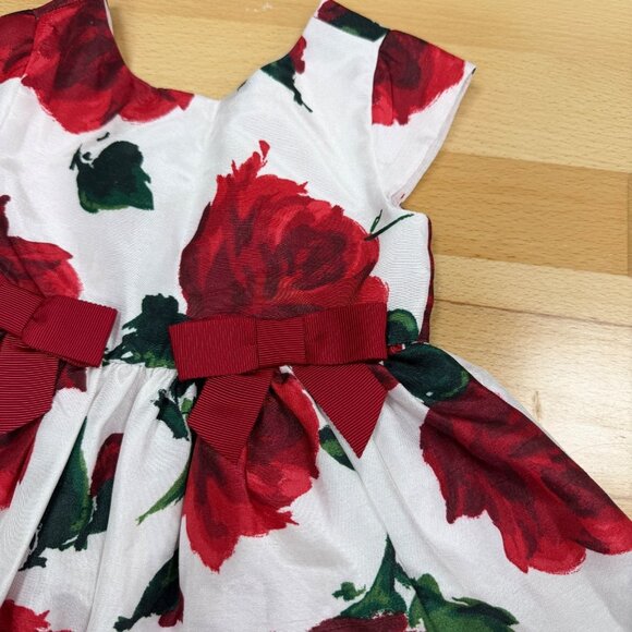 Gymboree Baby Girl Christmas Dress 6-12 Months Red Floral Print Taffeta Bows - Picture 3 of 11